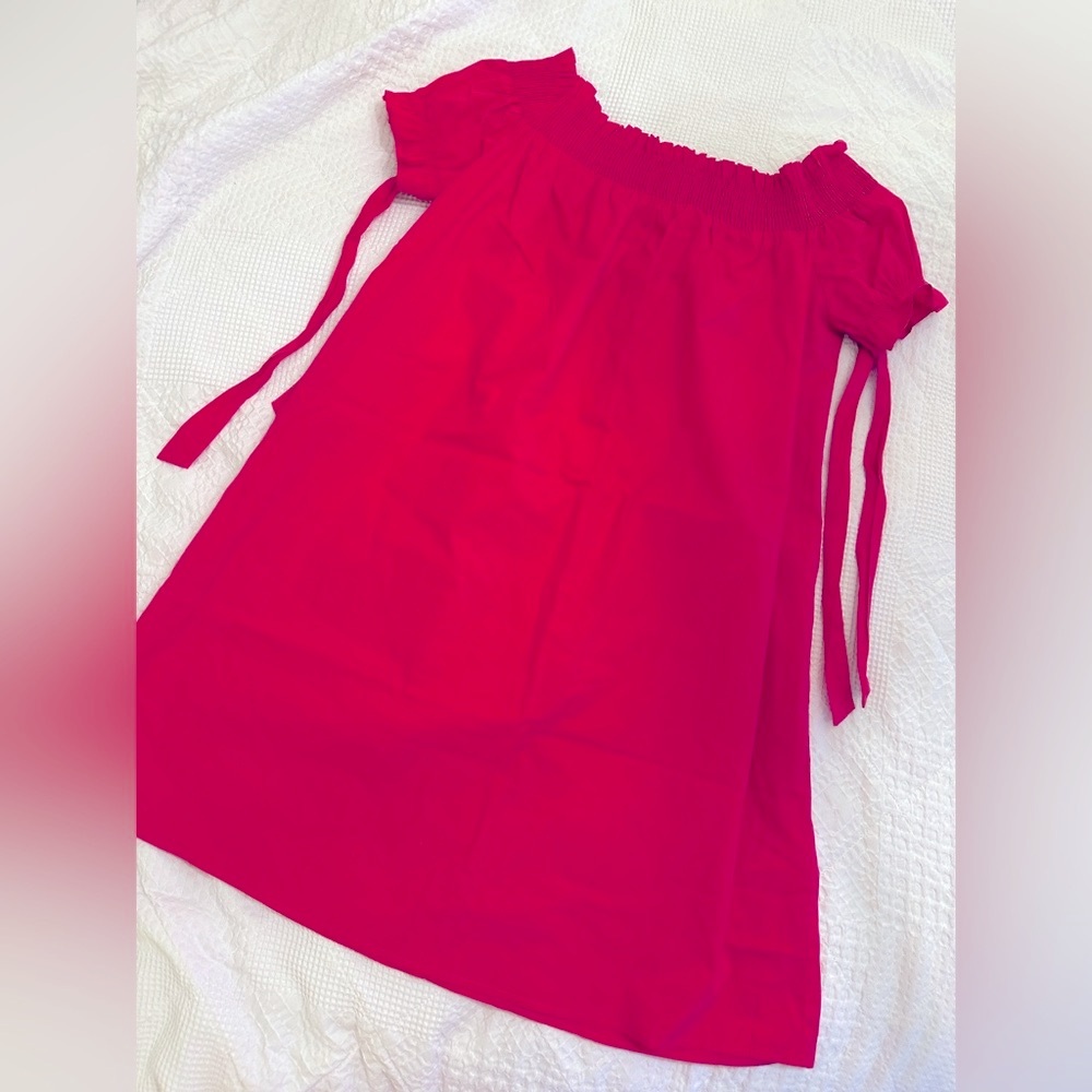 Vibrant Raspberry Red Off-Shoulder Smocked Mini Dress S